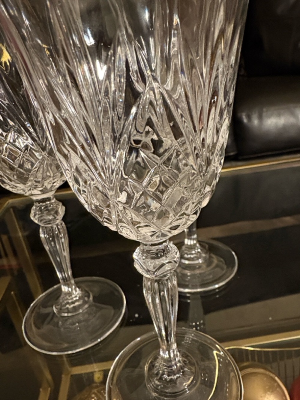 Cut Crystal Goblet 3 Piece Set - Clear Crystal Wine Glasses